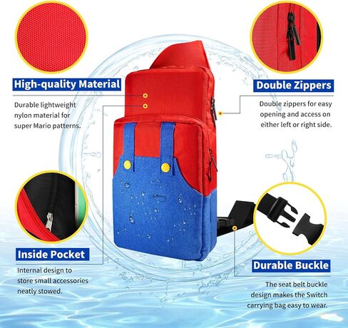 THRCIFLO Portable Crossbody Travel Bag for Nintendo Switch/Switch Lite/Switch OLED,Cute Shoulder Bag Backpack for Super Mario, Durable Carrying Sling Bag for Game Accessories Storage in Saudi Arabia