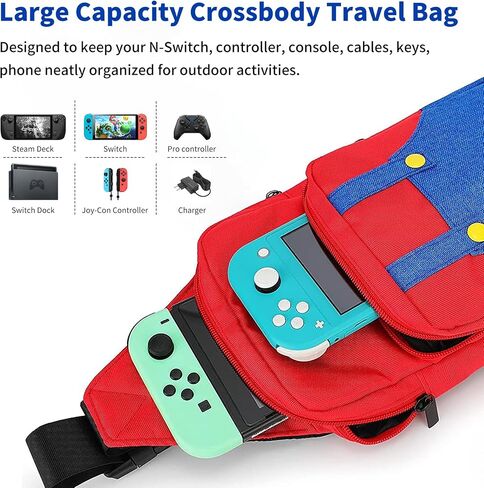 THRCIFLO Portable Crossbody Travel Bag for Nintendo Switch/Switch Lite/Switch OLED,Cute Shoulder Bag Backpack for Super Mario, Durable Carrying Sling Bag for Game Accessories Storage in Saudi Arabia