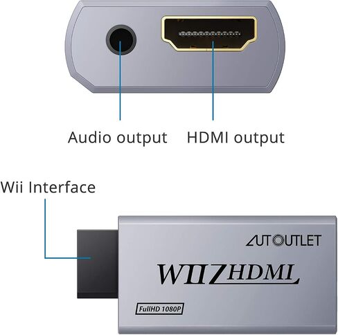 AUTOUTLET Wii to HDMI Converter WII2HDMI Wii Signal to HDMI Support 720P 1080P 3.5MM Audio HD Video Output Adapter with 1M HDMI Cable for Nintendo Wii in Kuwait