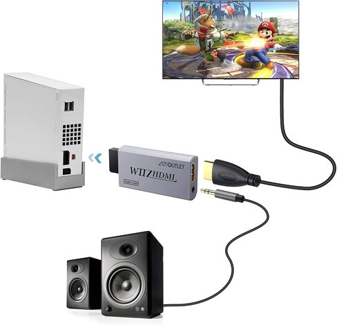 AUTOUTLET Wii to HDMI Converter WII2HDMI Wii Signal to HDMI Support 720P 1080P 3.5MM Audio HD Video Output Adapter with 1M HDMI Cable for Nintendo Wii in Kuwait