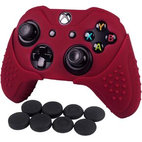 Cybcamo Silicone Skin Cover Grip Set for Xbox One X & One S Controller, Anti-slip Protector Case for Microsoft Xbox 1 Controller with 8 Thumbstick Caps (Red) in Saudi Arabia