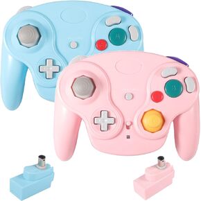 Dliaonew 2.4G Wireless Gamecube Controller, Classic Gamecube Wii Controller with Receiver Adapter for Wii Gamecube NGC (Pink and Blue) in Kuwait
