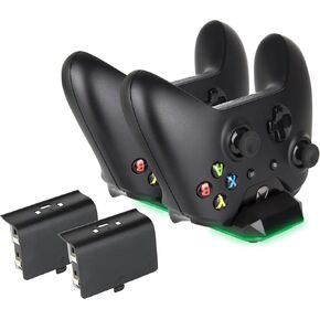 Megadream Xbox One Controller Charger, Dual Docking Station 300mAh Rechargeable Battery Pack & Charge Cable & Charging / Charged LED Indicator for Xbox One, Xbox One Slim, Xbox One X - Black in Kuwait