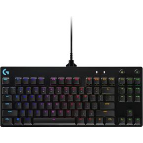 لوحة مفاتيح الألعاب السلكية الميكانيكية Logitech G Pro TKL GX Blue Clicky Switch ومفاتيح الإضاءة الخلفية LIGHTSYNC RGB، 12 وحدة ماكرو F-key قابلة للبرمجة، أسود - 920-009388 (متجدد) in Kuwait