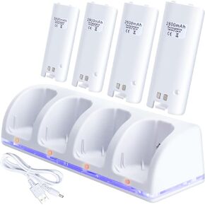 OSTENT Charger Dock Station + 4 Battery Packs for Nintendo Wii Remote Controller Color White in Saudi Arabia