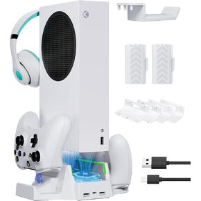 مروحة تبريد مع حامل شحن لوحدة التحكم لجهاز Xbox Series S، قاعدة شحن مزدوجة سريعة مع 2 بطارية قابلة لاعادة الشحن، نظام تبريد مروحة مع حامل سماعة راس لملحقات Xbox Series S in Kuwait
