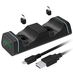 قاعدة شحن وحدات تحكم لبلاي ستيشن 5، شاحن اوستنت ثنائي USB نوع سي شحن سريع لسوني بلاي ستيشن 5، قاعدة شحن مع مؤشر ليد لأذرع تحكم دوال سنس، اسود in Kuwait