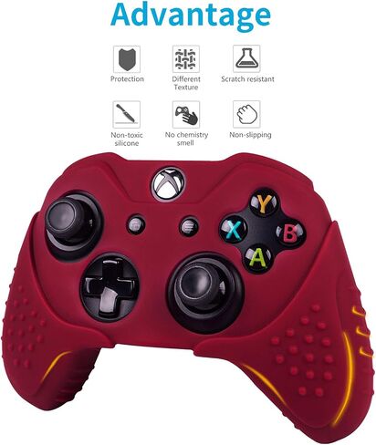 Cybcamo Silicone Skin Cover Grip Set for Xbox One X & One S Controller, Anti-slip Protector Case for Microsoft Xbox 1 Controller with 8 Thumbstick Caps (Red) in Saudi Arabia