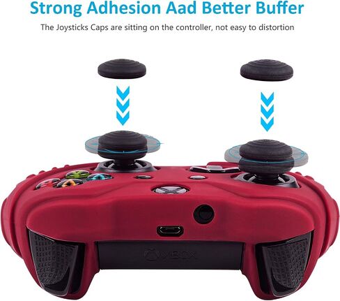 Cybcamo Silicone Skin Cover Grip Set for Xbox One X & One S Controller, Anti-slip Protector Case for Microsoft Xbox 1 Controller with 8 Thumbstick Caps (Red) in Saudi Arabia
