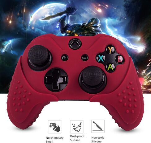 Cybcamo Silicone Skin Cover Grip Set for Xbox One X & One S Controller, Anti-slip Protector Case for Microsoft Xbox 1 Controller with 8 Thumbstick Caps (Red) in Saudi Arabia