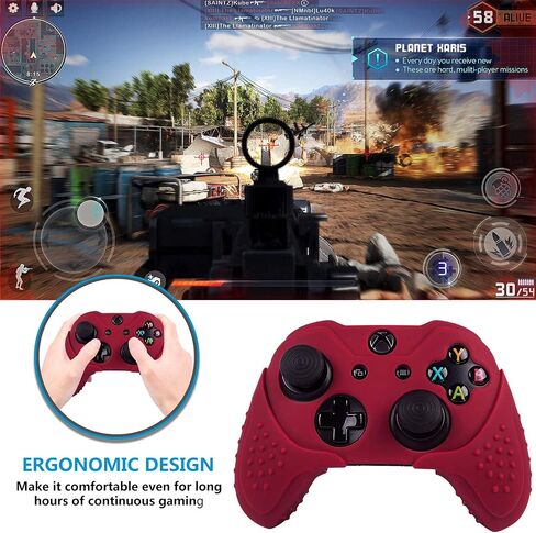Cybcamo Silicone Skin Cover Grip Set for Xbox One X & One S Controller, Anti-slip Protector Case for Microsoft Xbox 1 Controller with 8 Thumbstick Caps (Red) in Saudi Arabia