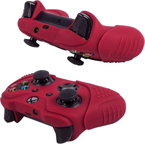 Cybcamo Silicone Skin Cover Grip Set for Xbox One X & One S Controller, Anti-slip Protector Case for Microsoft Xbox 1 Controller with 8 Thumbstick Caps (Red) in Saudi Arabia