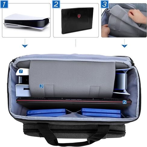 CURMIO Carrying Case Compatible for PS5, PS4, PS4 Pro, Xbox Series S, Xbox One/ One S/ One X and Xbox 360, Playstation 5 Storage Bag for Console and Gaming Accessories, Black (Bag Only) in Saudi Arabia