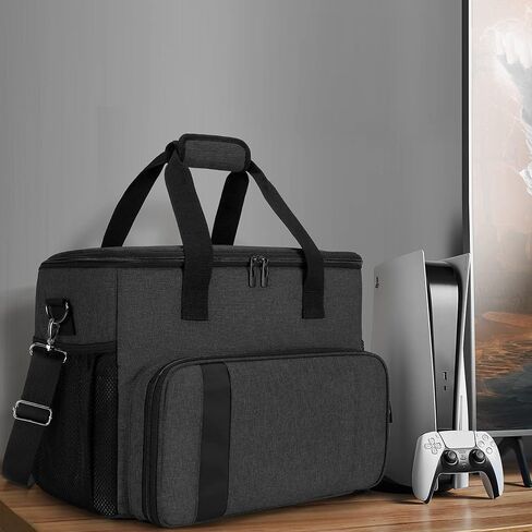CURMIO Carrying Case Compatible for PS5, PS4, PS4 Pro, Xbox Series S, Xbox One/ One S/ One X and Xbox 360, Playstation 5 Storage Bag for Console and Gaming Accessories, Black (Bag Only) in Saudi Arabia