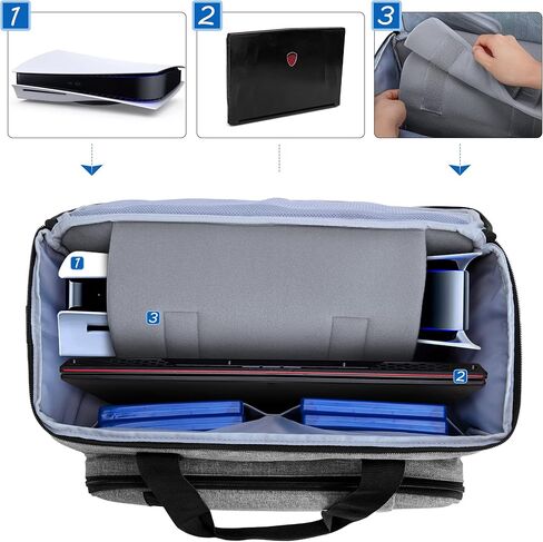 CURMIO Carrying Case Compatible for PS5, PS4, PS4 Pro, Xbox Series S, Xbox One/ One S/ One X and Xbox 360, Playstation 5 Storage Bag for Console and Gaming Accessories, Black (Bag Only) in Saudi Arabia
