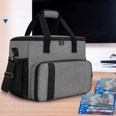 CURMIO Carrying Case Compatible for PS5, PS4, PS4 Pro, Xbox Series S, Xbox One/ One S/ One X and Xbox 360, Playstation 5 Storage Bag for Console and Gaming Accessories, Black (Bag Only) in Saudi Arabia