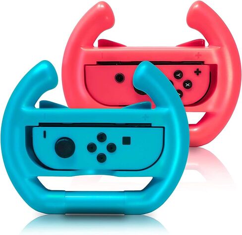 مجموعة عجلات القيادة EIMGO 2 × لجهاز Nintendo Switch Joy-Con Racing Game Controller مرفقات مجموعة مقابض المقبض (قاع مسطح، أحمر + أزرق) in Saudi Arabia