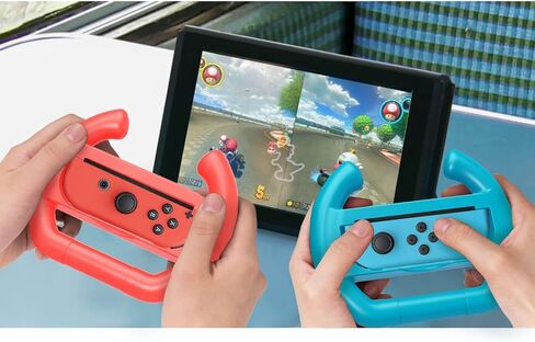 مجموعة عجلات القيادة EIMGO 2 × لجهاز Nintendo Switch Joy-Con Racing Game Controller مرفقات مجموعة مقابض المقبض (قاع مسطح، أحمر + أزرق) in Saudi Arabia