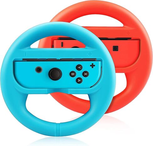 مجموعة عجلات القيادة EIMGO 2 × لجهاز Nintendo Switch Joy-Con Racing Game Controller مرفقات مجموعة مقابض المقبض (قاع مسطح، أحمر + أزرق) in Saudi Arabia