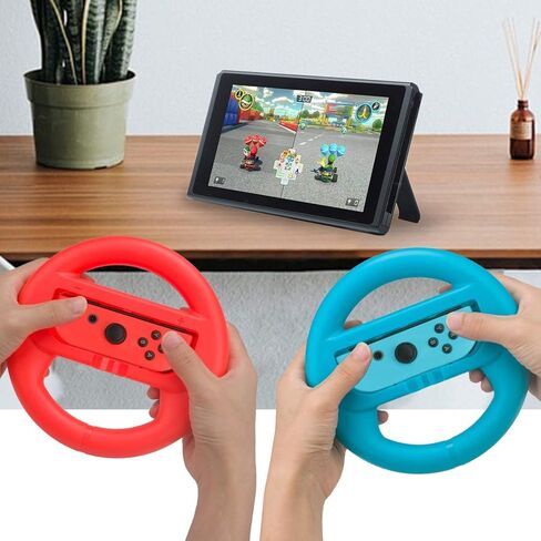 مجموعة عجلات القيادة EIMGO 2 × لجهاز Nintendo Switch Joy-Con Racing Game Controller مرفقات مجموعة مقابض المقبض (قاع مسطح، أحمر + أزرق) in Saudi Arabia