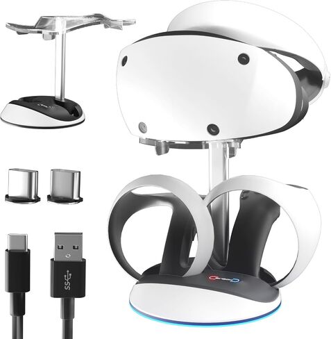 قاعدة شحن لوحدة تحكم الواقع الافتراضي من بينبوك لوحدة تحكم PSVR2 سينس مع اضاءة محيطة، قاعدة شحن مغناطيسية مع 2 موصل مغناطيسي، كيبل نوع سي، حامل عرض in Kuwait