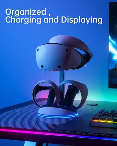 قاعدة شحن لوحدة تحكم الواقع الافتراضي من بينبوك لوحدة تحكم PSVR2 سينس مع اضاءة محيطة، قاعدة شحن مغناطيسية مع 2 موصل مغناطيسي، كيبل نوع سي، حامل عرض in Kuwait