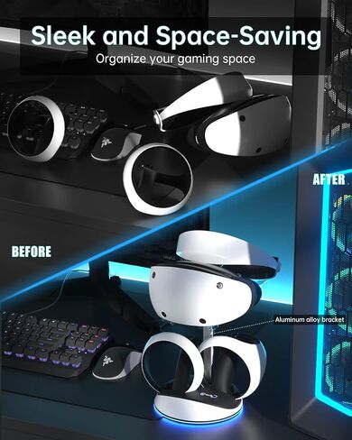 قاعدة شحن لوحدة تحكم الواقع الافتراضي من بينبوك لوحدة تحكم PSVR2 سينس مع اضاءة محيطة، قاعدة شحن مغناطيسية مع 2 موصل مغناطيسي، كيبل نوع سي، حامل عرض in Kuwait