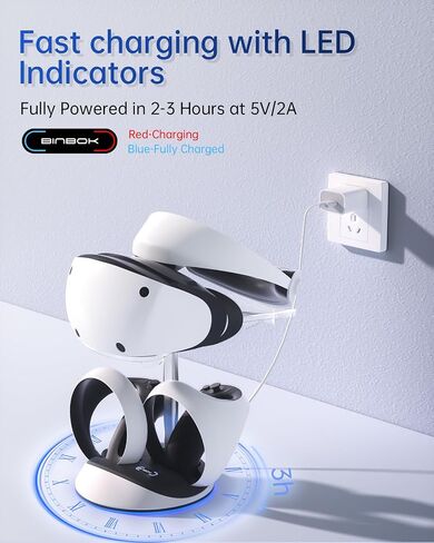 قاعدة شحن لوحدة تحكم الواقع الافتراضي من بينبوك لوحدة تحكم PSVR2 سينس مع اضاءة محيطة، قاعدة شحن مغناطيسية مع 2 موصل مغناطيسي، كيبل نوع سي، حامل عرض in Kuwait
