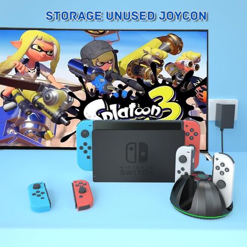 شاحن وحدة تحكم سويتش لقاعدة شاحن وحدة تحكم نينتندو سويتش جوي كون، محطة شحن سريعة لـ 4 جوي كونز مع مؤشر LED - قاعدة شاحن جوي كون in Kuwait