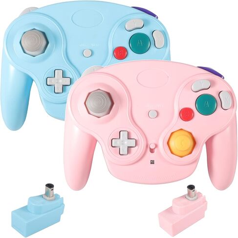 Dliaonew 2.4G Wireless Gamecube Controller, Classic Gamecube Wii Controller with Receiver Adapter for Wii Gamecube NGC (Pink and Blue) in Kuwait