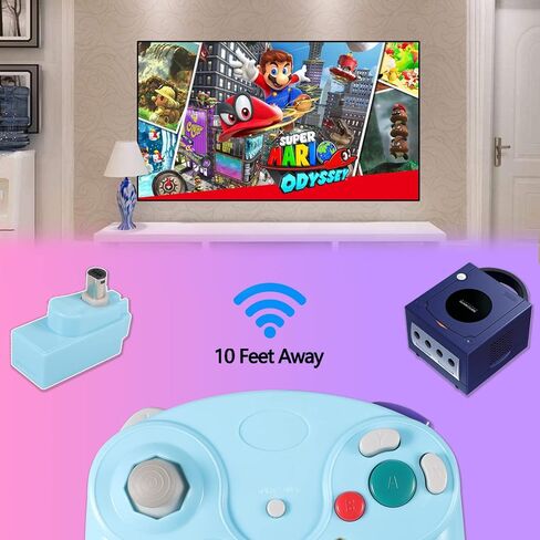 Dliaonew 2.4G Wireless Gamecube Controller, Classic Gamecube Wii Controller with Receiver Adapter for Wii Gamecube NGC (Pink and Blue) in Kuwait