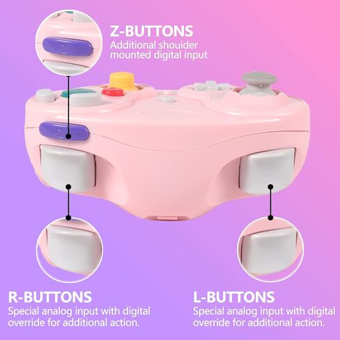 Dliaonew 2.4G Wireless Gamecube Controller, Classic Gamecube Wii Controller with Receiver Adapter for Wii Gamecube NGC (Pink and Blue) in Kuwait
