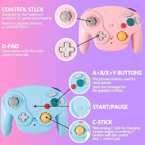 Dliaonew 2.4G Wireless Gamecube Controller, Classic Gamecube Wii Controller with Receiver Adapter for Wii Gamecube NGC (Pink and Blue) in Kuwait