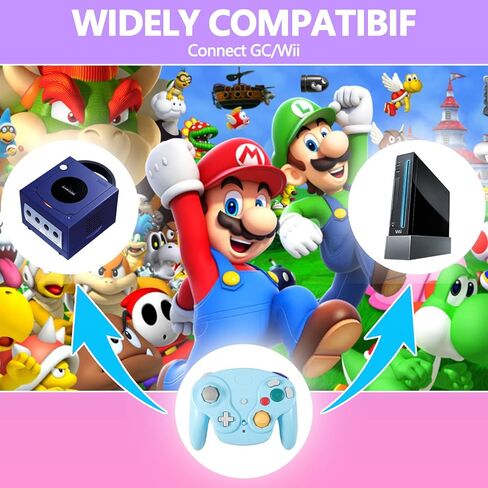 Dliaonew 2.4G Wireless Gamecube Controller, Classic Gamecube Wii Controller with Receiver Adapter for Wii Gamecube NGC (Pink and Blue) in Kuwait