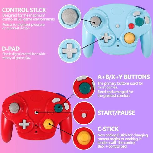 Dliaonew 2.4G Wireless Gamecube Controller, Classic Gamecube Wii Controller with Receiver Adapter for Wii Gamecube NGC (Pink and Blue) in Saudi Arabia
