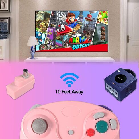 Dliaonew 2.4G Wireless Gamecube Controller, Classic Gamecube Wii Controller with Receiver Adapter for Wii Gamecube NGC (Pink and Blue) in Saudi Arabia