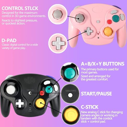 Dliaonew 2.4G Wireless Gamecube Controller, Classic Gamecube Wii Controller with Receiver Adapter for Wii Gamecube NGC (Pink and Blue) in Saudi Arabia