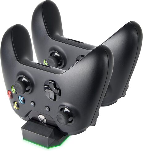 شاحن وحدة تحكم Megadream Xbox One، محطة إرساء مزدوجة 300 مللي أمبير في الساعة حزمة بطارية قابلة لإعادة الشحن وكابل شحن ومؤشر LED للشحن / الشحن لأجهزة Xbox One وXbox One Slim وXbox One X - أسود in Kuwait