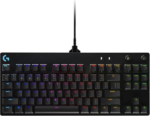 لوحة مفاتيح الألعاب السلكية الميكانيكية Logitech G Pro TKL GX Blue Clicky Switch ومفاتيح الإضاءة الخلفية LIGHTSYNC RGB، 12 وحدة ماكرو F-key قابلة للبرمجة، أسود - 920-009388 (متجدد) in Kuwait