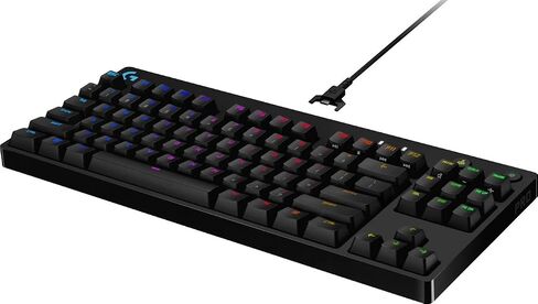 لوحة مفاتيح الألعاب السلكية الميكانيكية Logitech G Pro TKL GX Blue Clicky Switch ومفاتيح الإضاءة الخلفية LIGHTSYNC RGB، 12 وحدة ماكرو F-key قابلة للبرمجة، أسود - 920-009388 (متجدد) in Kuwait