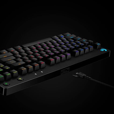 لوحة مفاتيح الألعاب السلكية الميكانيكية Logitech G Pro TKL GX Blue Clicky Switch ومفاتيح الإضاءة الخلفية LIGHTSYNC RGB، 12 وحدة ماكرو F-key قابلة للبرمجة، أسود - 920-009388 (متجدد) in Kuwait
