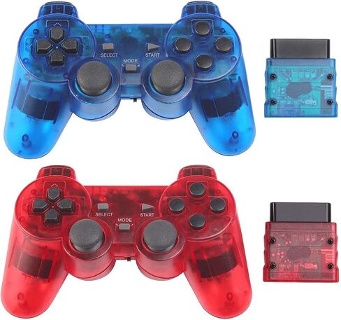 وحدة تحكم لاسلكية Rzzhgzq PS-2 2.4G Play -Station 2 Gamepad 2 Pack اهتزاز مزدوج متوافق مع وحدة تحكم Sony Play -station 2 (أسود + أسود) in Saudi Arabia