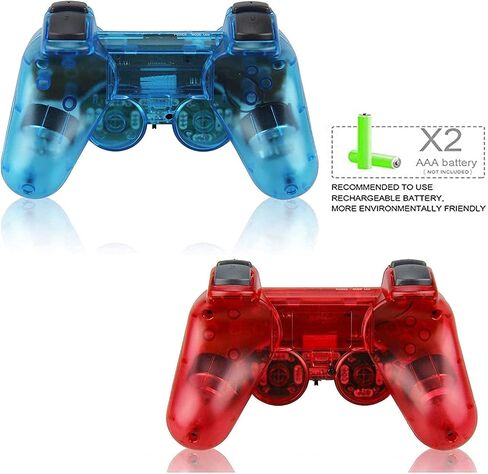 وحدة تحكم لاسلكية Rzzhgzq PS-2 2.4G Play -Station 2 Gamepad 2 Pack اهتزاز مزدوج متوافق مع وحدة تحكم Sony Play -station 2 (أسود + أسود) in Saudi Arabia