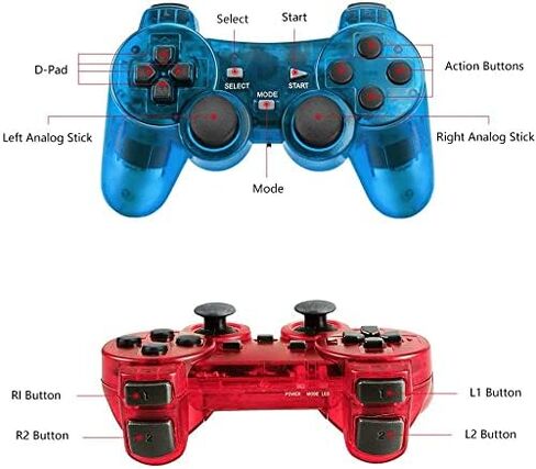 وحدة تحكم لاسلكية Rzzhgzq PS-2 2.4G Play -Station 2 Gamepad 2 Pack اهتزاز مزدوج متوافق مع وحدة تحكم Sony Play -station 2 (أسود + أسود) in Saudi Arabia