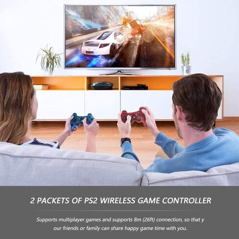 وحدة تحكم لاسلكية Rzzhgzq PS-2 2.4G Play -Station 2 Gamepad 2 Pack اهتزاز مزدوج متوافق مع وحدة تحكم Sony Play -station 2 (أسود + أسود) in Saudi Arabia