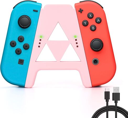 DLseego Slide Joy Con Charging Grip for Switch/Switch OLED Potable Joy Con Charger Controller Comfort Handle Speed Charge While Play with 1PC Type-c Data Cable - Black in Kuwait