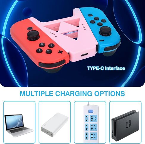 DLseego Slide Joy Con Charging Grip for Switch/Switch OLED Potable Joy Con Charger Controller Comfort Handle Speed Charge While Play with 1PC Type-c Data Cable - Black in Kuwait