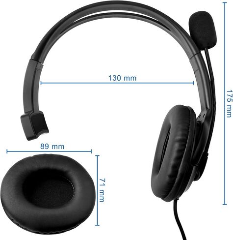 Joso Wired One Ear Headset for PS4, 3.5mm Single Ear Headphone Headset for PS5, Nintendo Switch, PC, iPad, Mac, Tablet and Phone with 3.5mm Jack, Office Business, Coach Headset, Gaming, Remote Work in Kuwait