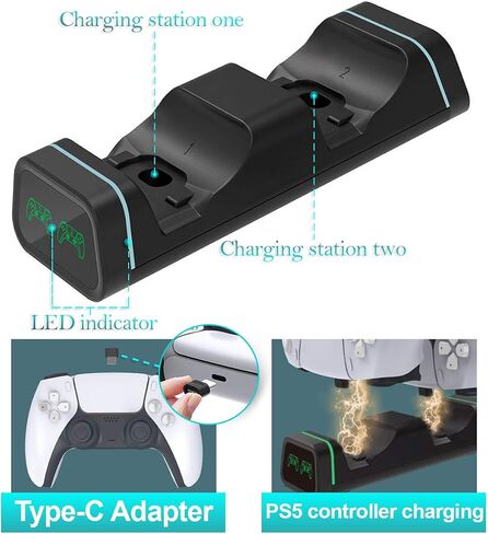 OSTENT Controller Charger Station for PS5, Dual USB Type C Fast Charging for Sony Playstation 5, LED Indicator for DualSense Controller in Saudi Arabia