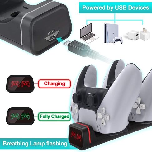 OSTENT Controller Charger Station for PS5, Dual USB Type C Fast Charging for Sony Playstation 5, LED Indicator for DualSense Controller in Saudi Arabia